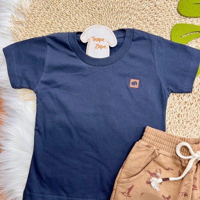 Conj. Camiseta Elefante e Bermuda Gansos - Marinho e Ferrugem